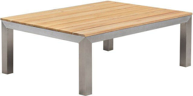 OUTFLEXX Beistelltisch aus Edelstahl und Teakholz in Silber/Natur, B/T/H: 90 x 70 x 33 cm - Bild 1