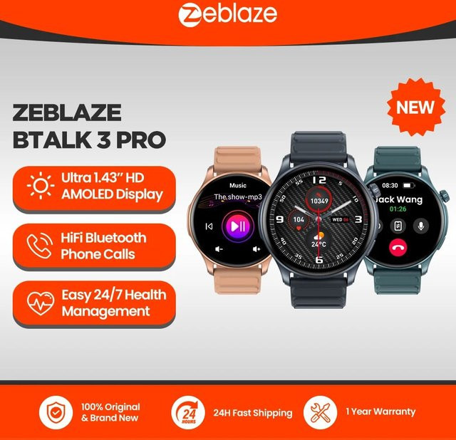 Zeblaze Btalk 3 PRO Smartwatch mit 1,43 Zoll AMOLED-Display in Grau mit Bluetooth-Telefonfunktion und Gesundheits- sowie Fitness-Tracking - Bild 1