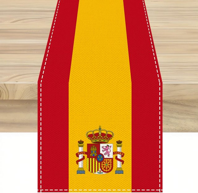 JINGYUE Pet Tischläufer aus Leinen mit rot-gelben Streifen im Spanien-Design, B/H: 150 x 33 cm - Bild 1