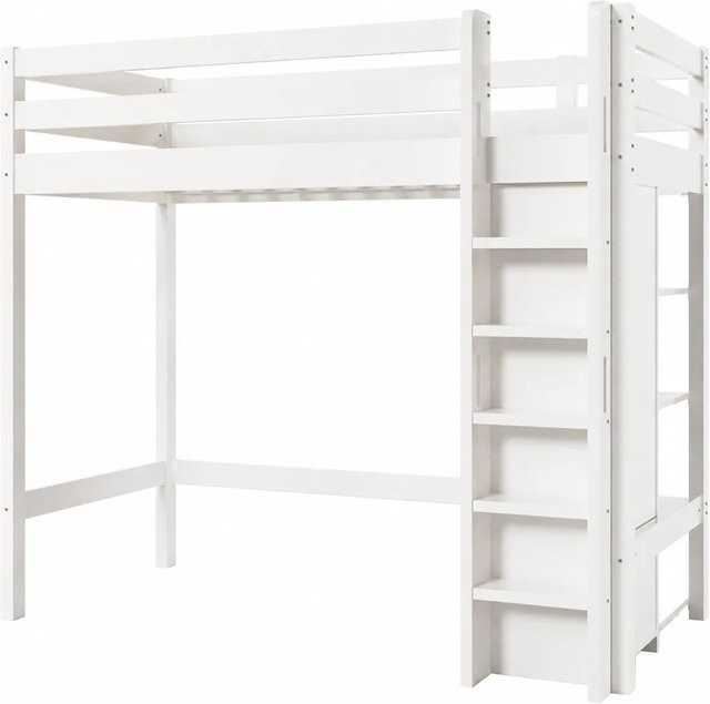 Merax Hochbett für Kinder mit Kleiderschrank und Regalen, Weiß, B/T/H: 90 x 200 x 208 cm - Bild 1