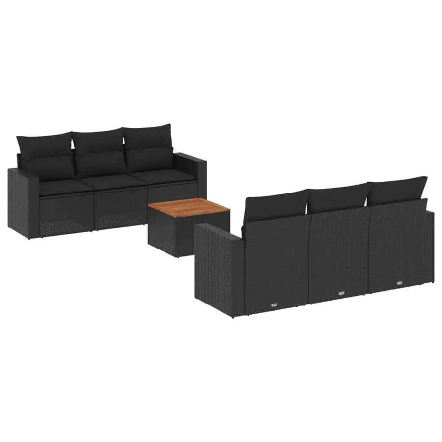 vidaXL 7-tlg Garten-Sofagarnitur mit Kissen aus Poly Rattan und Akazienholz in Schwarz - Bild 2
