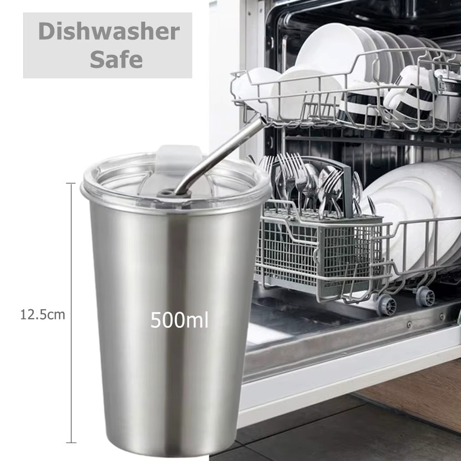 2er-Pack Punana Edelstahlbecher in Silber mit Deckel und Strohhalmen, 500 ml Tumbler für Outdoor und Reisen - Bild 3