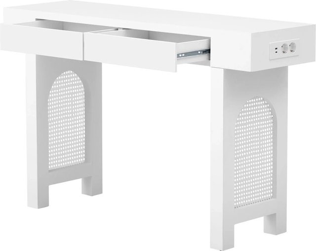 okwish Konsolentisch mit Schubladen und Steckdosen in Weiß, B/T/H: 120 x 35,5 x 76,5 cm - Bild 1
