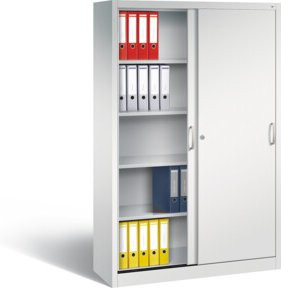 C+P Aktenschrank Acurado mit Schiebetüren in Lichtgrau, Metall, mit Schloss und verstellbaren Regalböden, H: 195 cm, B: 120 cm, T: 40 cm - Bild 1