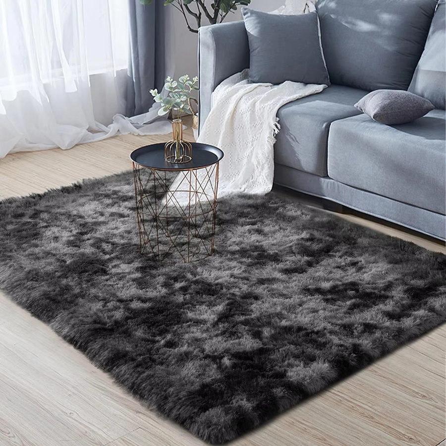 VIKAMA Wohnzimmerteppich im minimalistischen Stil, flauschiger Kunstfell-Teppich in Schwarz oder Grau, rutschfest und rechteckig - Bild 2
