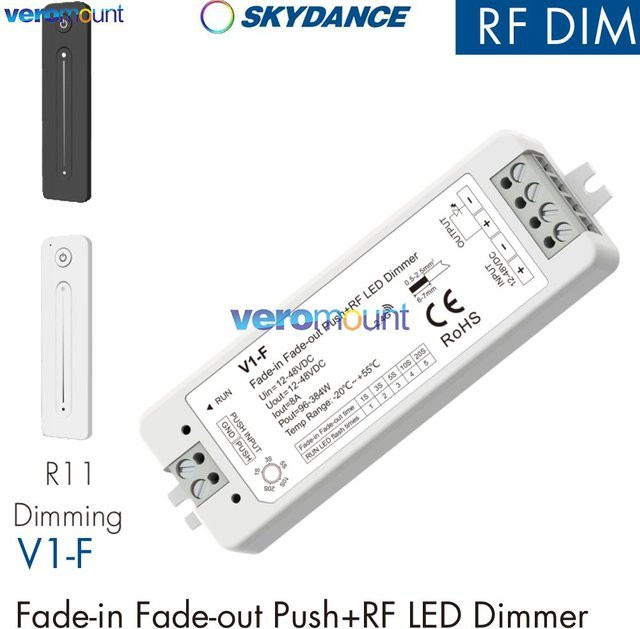 Skydance V1-F RF LED Dimmer mit 2,4G Fernbedienung, Fade-in Fade-out Funktion, 5 Fading-Geschwindigkeiten, DC 12V 24V 36V 48V, Farbe Weiß - Bild 1