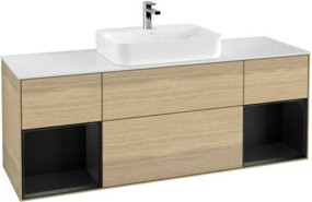 V&B Waschtischunterschrank Finion in Weiß mit Eichenregal und blauen Akzenten, B/T/H: 160 x 50,1 x 60 cm - Bild 1