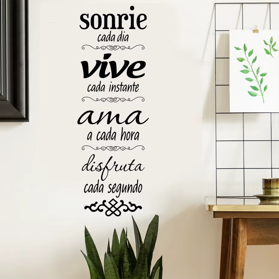 Sonrie Vive AMA Wandaufkleber aus schwarzem Vinyl mit modernem Schriftzug für deine Heimdekoration - Bild 1