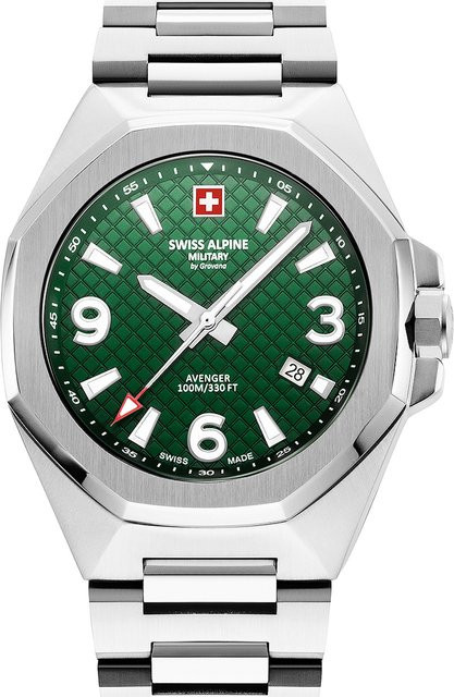 Swiss Alpine Military Herrenuhr, Quarz, Edelstahl, 42 mm, Grün, 10 ATM - Bild 1