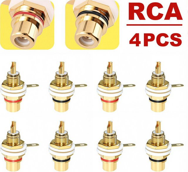 RCA-Buchsenstecker Chassis-Panel-Montageadapter für Audio-Anschluss mit 3,5mm AV-Stecker in Gold - Bild 1