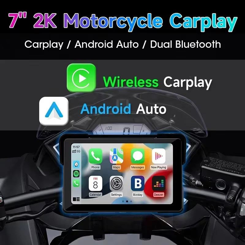 JMCQ Tragbarer 7 Zoll Motorrad CarPlay Bildschirm mit GPS Navigation, Drahtlose Android Auto Unterstützung, 2K Kamera und IPX7 Wasserdichtigkeit, Schwarz - Bild 2