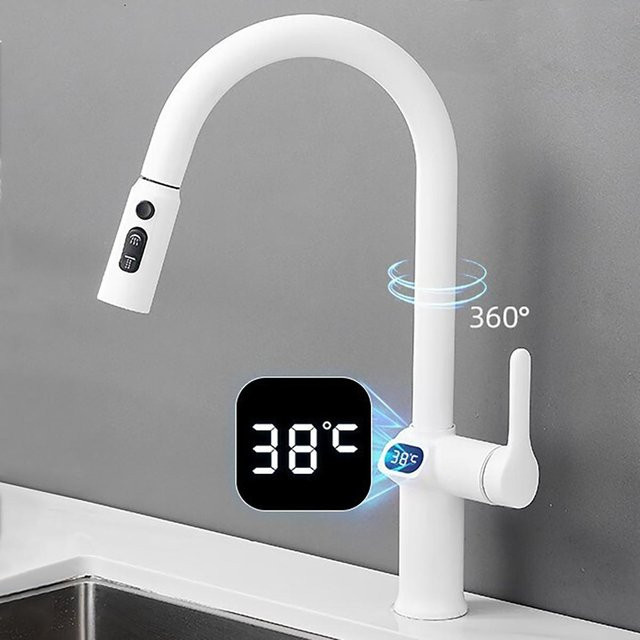 Refreshing Home Küchenarmatur mit Digitalanzeige und herausziehbarer Brause in Weiß - Bild 1