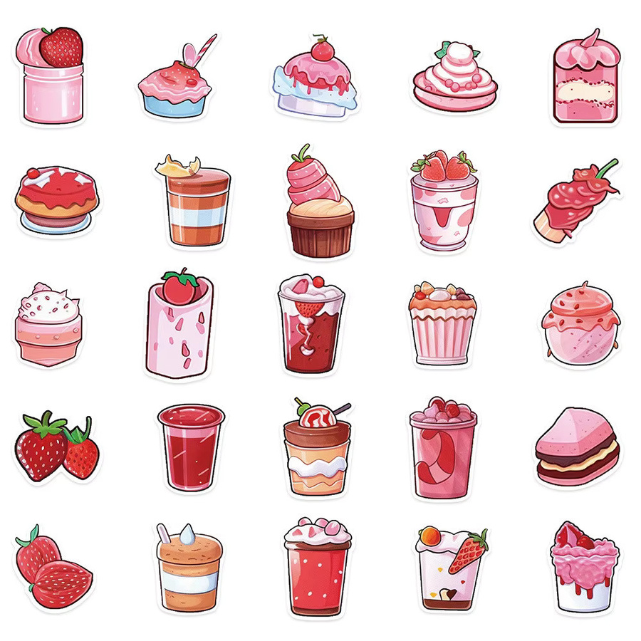 50-teiliges Set wasserfeste Dessert-Aufkleber im INS-Stil in Rosa von RecordingYourLife Store - Bild 2
