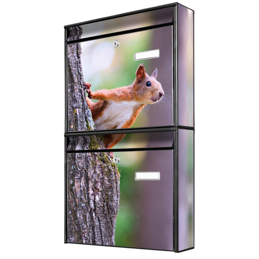 banjado Burg Wächter Doppelbriefkastenanlage in Schwarz mit Eichhörnchen-Motiv, flexibel erweiterbar, B/H/T: 64,5 x 36,2 x 10,0 cm - Bild 1
