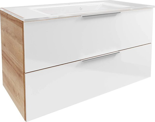 Fackelmann Badmöbel-Set B.Brillant Waschplatz mit Glaswaschtisch und Unterschrank in Asteiche und Weiß, B/T/H: 100 x 54,44 x 50,1 cm - Bild 1