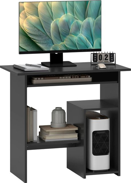 HOMCOM Computertisch Schreibtisch aus Spanplatte in Schwarz, B: 80 cm, T: 45 cm, H: 75 cm - Bild 1