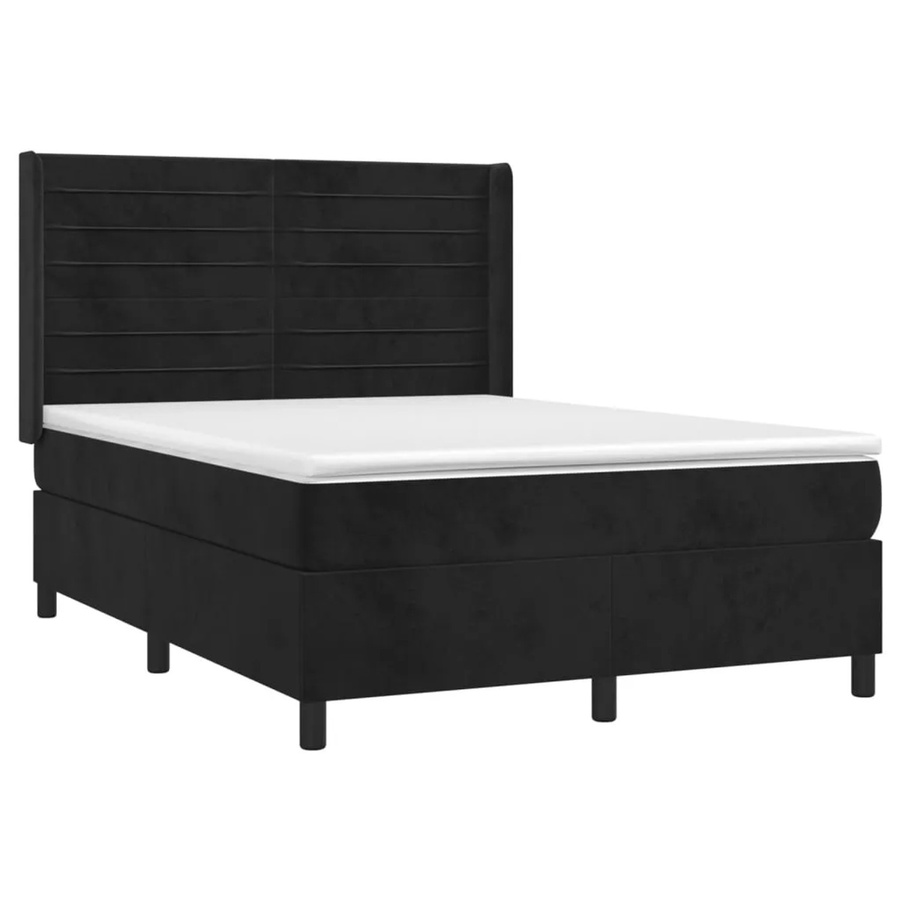 vidaXL Boxspringbett mit Matratze in Schwarz, Hybrid-Bett mit LED-Unterbettbeleuchtung und USB-Ladeport aus Samt, B/T: 140 x 190 cm - Bild 2