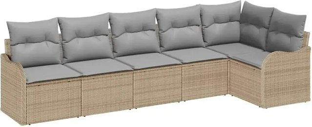 vidaXL Garten-Sofa-Set aus Poly Rattan in Beige mit 6-teiliger Polsterung und Kissen in L-Form - Bild 1