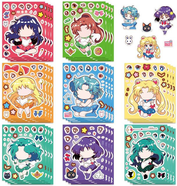 Bandai Sailor Moon DIY-Aufkleber mit Gesichtswechsel-Puzzle-Effekt, bunte Cartoon-Dekorations-Aufkleber für Wände und Poster - Bild 1