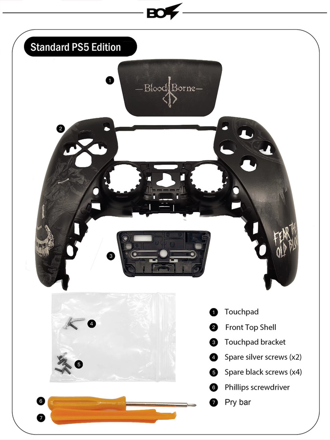GSF Old Hunter Custom Frontplatte mit Touchpad für PS5 DualSense Controller, Ersatzgehäuse für BDM-010 bis BDM-050, Schwarz - Bild 4