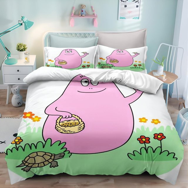 Barbapapa Kinder Bettwäsche Set mit Bettbezug und Kissenbezug in Pink, Motiv: Cartoon Anime Kawaii Carebears, Material: Mikrofaser, B/H: 200 x 200 cm - Bild 1