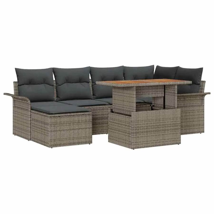 vidaXL 7-tlg. Garten-Sofa-Set aus Poly Rattan in Grau mit Stauraum und Tisch - Bild 2