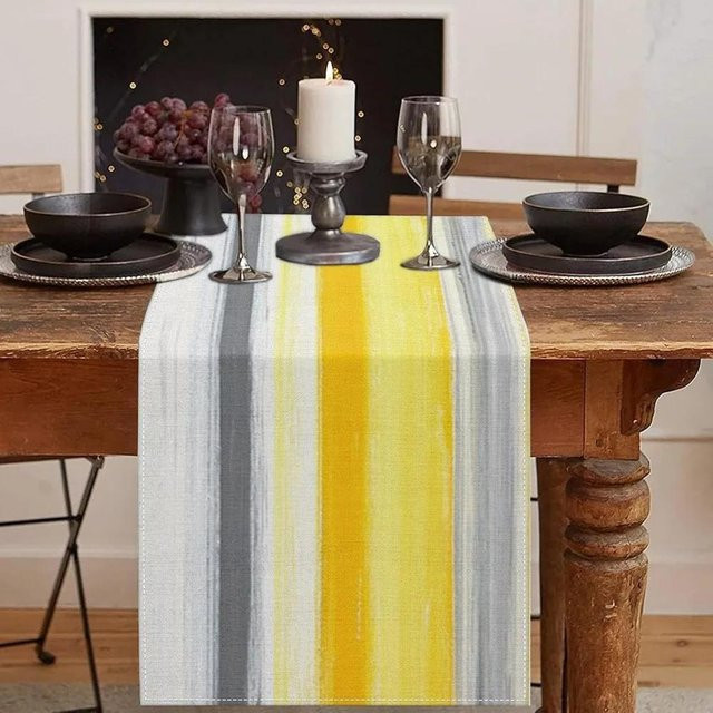 Emvency Tischläufer mit abstraktem Vintage-Design in Blau, Orange und Gelb, B/H: 150 x 33 cm - Bild 1