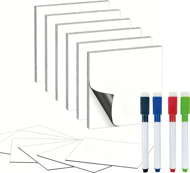 Wiederverwendbare magnetische Haftnotizen in Weiß mit 36 Blatt und 4 abwischbaren Stiften, Maße: 8,9 x 8,9 cm - Bild 1