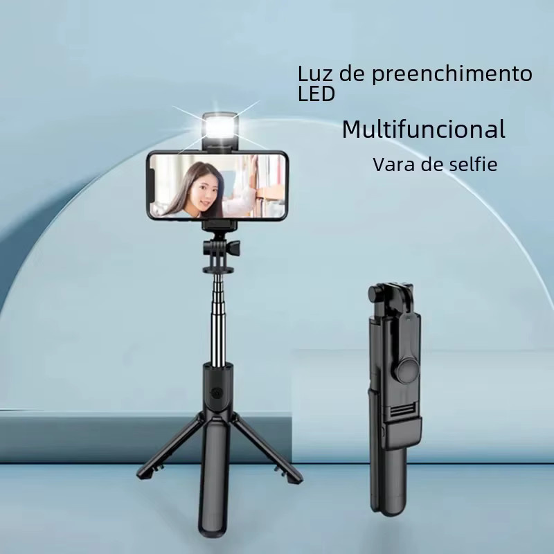 FANGTUOSI Bluetooth Selfie Stick Stativ mit Desktop Ständer und kabellosem Fernauslöser für iPhone und Android in Schwarz mit Fülllicht - Bild 3