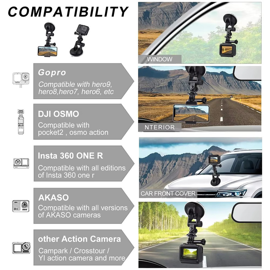 EXSKOF Auto-Saugnapfhalterung in Schwarz für GoPro, Insta360 und DJI OSMO Action Kameras - Bild 4