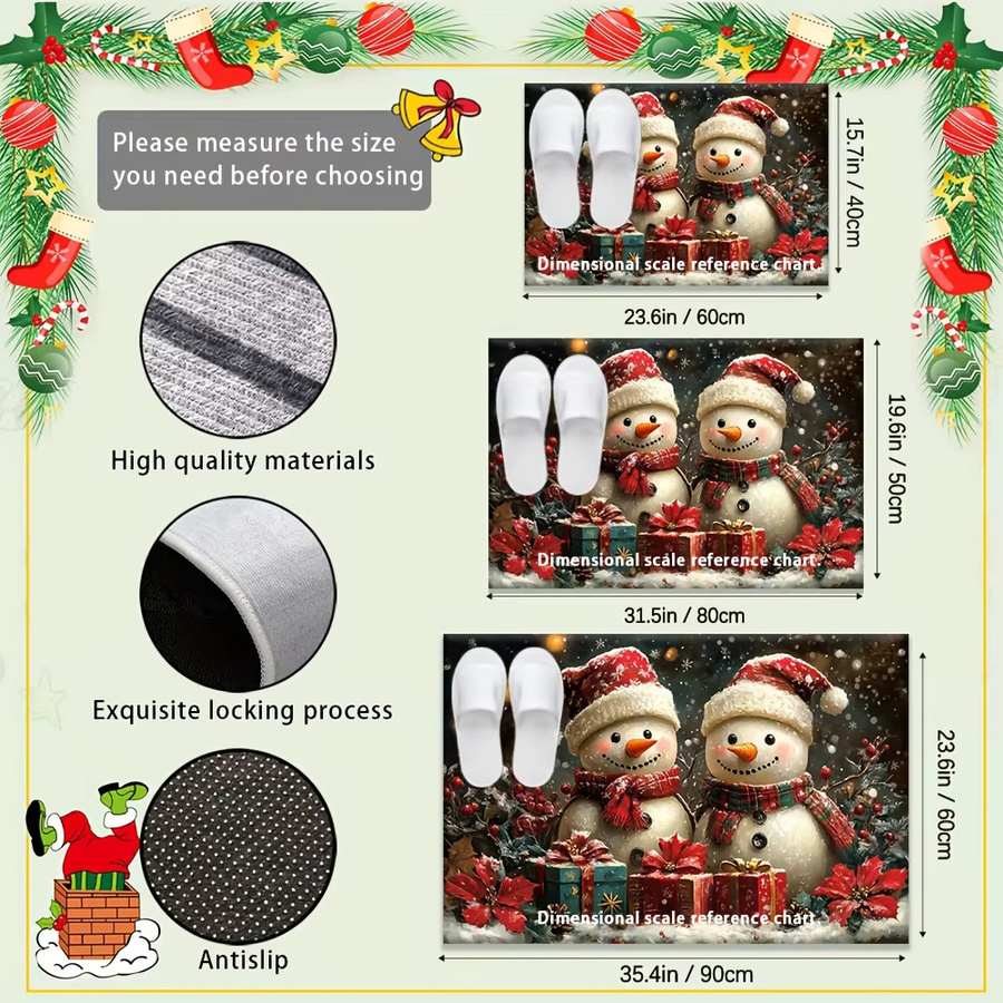 VIKAMA Weihnachts-Schneemann Willkommensmatte für Innen und Außen, wetterfest und schmutzabweisend, Mehrfarbig, B: 80 cm, T: 50 cm - Bild 5
