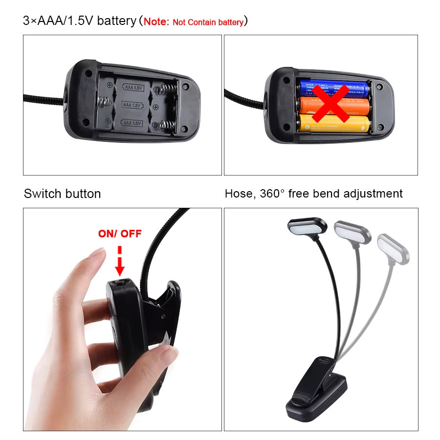 GGBEE Mini LED-Buchlampe Schwarz, tragbare und flexible batteriebetriebene Leselampe mit Augenschutz für Schreibtisch und Reise - Bild 3