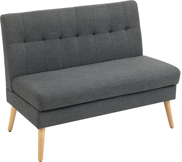 HOMCOM 2 Sitzer Sofa in Leinenoptik mit getufteter Rückenlehne und Holzbeinen, Modernes Polstersofa für kleine Räume, Dunkelgrau, Breite: 118 cm - Bild 1