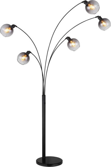 Globo Stehleuchte Seymour Schwarz mit Rauchglas und Marmorfuss, 5-flammig, B/T/H: 110 x 98 x 208 cm - Bild 1