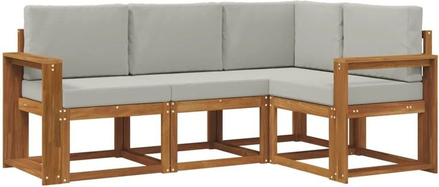vidaXL Outdoor-Sofagarnitur L-Form aus massivem Akazienholz mit Kissen in Grau und Natur - Bild 1