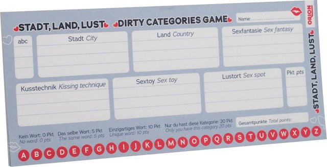 ORION Stadt, Land, Lust, Erotikspiel, 25-Blatt-Papierblock - Bild 1