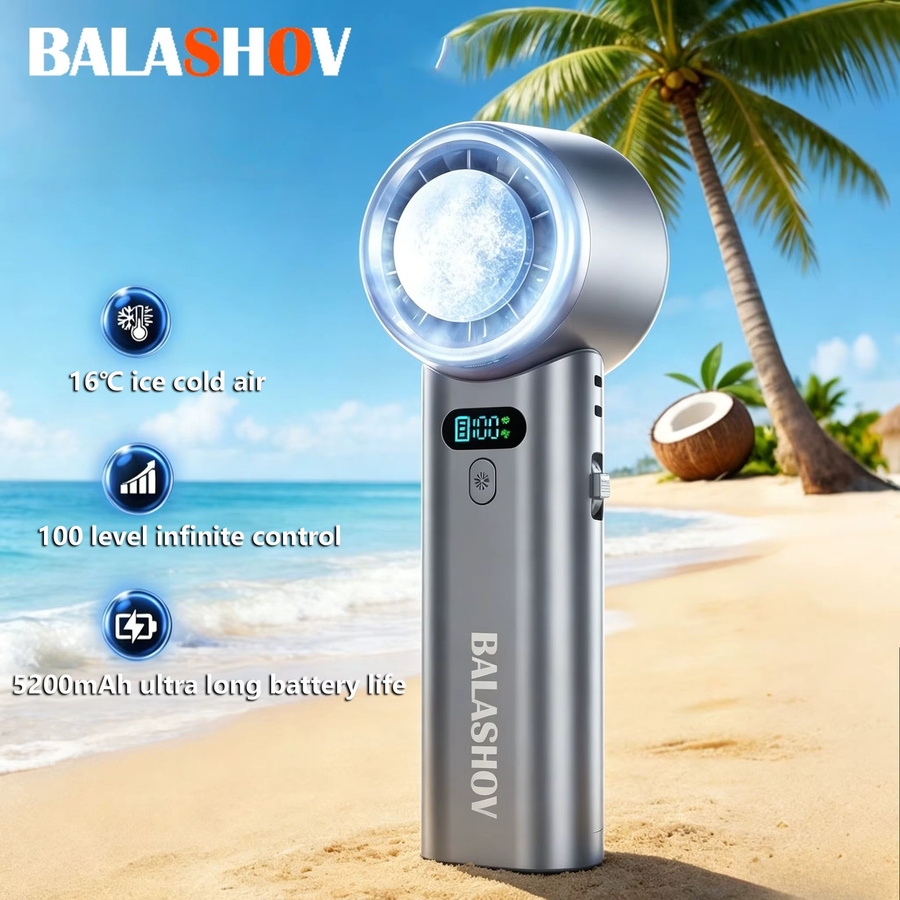 BALASHOV Tragbarer Mini-Eis-Kompressions-Kühlventilator mit LED-Digitalanzeige, USB-aufladbar und faltbarem Design, Schwarz - Bild 5