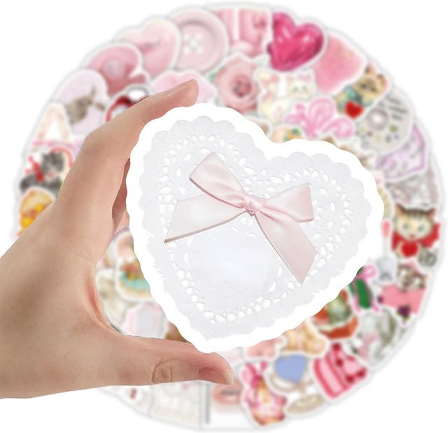 100 wasserfeste Kawaii Doodle Aufkleber in Kokette-Rosa von AufnahmeYourLife Store für Tagebücher, Laptops und Dekoration - Bild 1