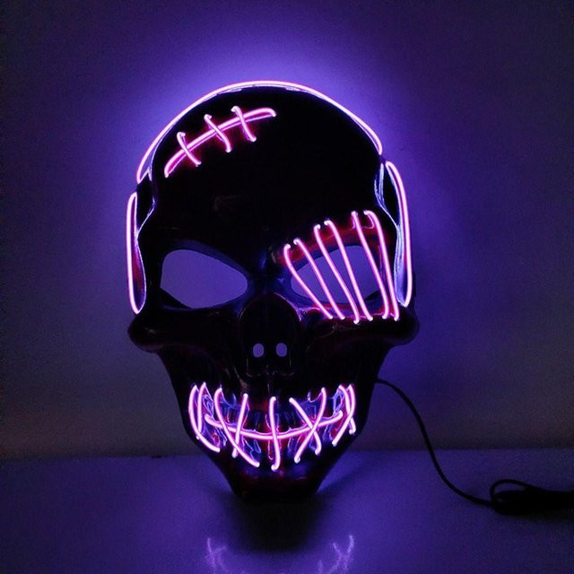Gotische Halloween Totenkopf Leuchtende Maske, Vollgesichtsmaske, violett - Bild 1