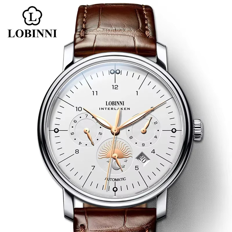 LOBINNI Armbanduhr, Automatik, Edelstahl, Leder, 40 mm, Herren - Bild 6