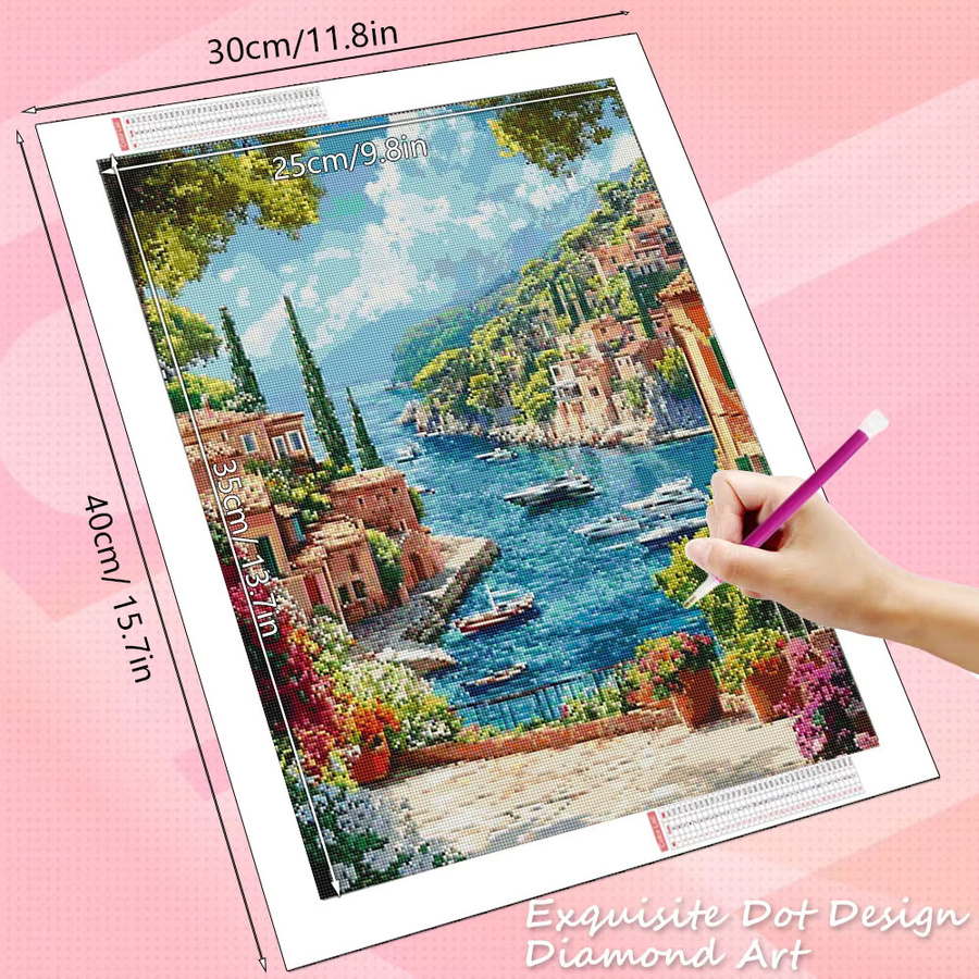 HUACAN Diamant-Malerei-Set Landschaft und Meer als modernes Mosaik in Mehrfarbig, Durchmesser: 30 cm - Bild 2