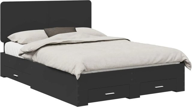 vidaXL Bettrahmen mit Kopfteil und Schubladen in Schwarz Matt aus Holzwerkstoff B/T/H: 140 x 190 x 143 cm - Bild 1
