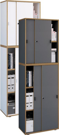 VCM Büroschrank Salia aus Holz mit Schiebetüren und höhenverstellbaren Fachböden, Breite: 60 cm, Höhe: 183 cm, Tiefe: 37 cm