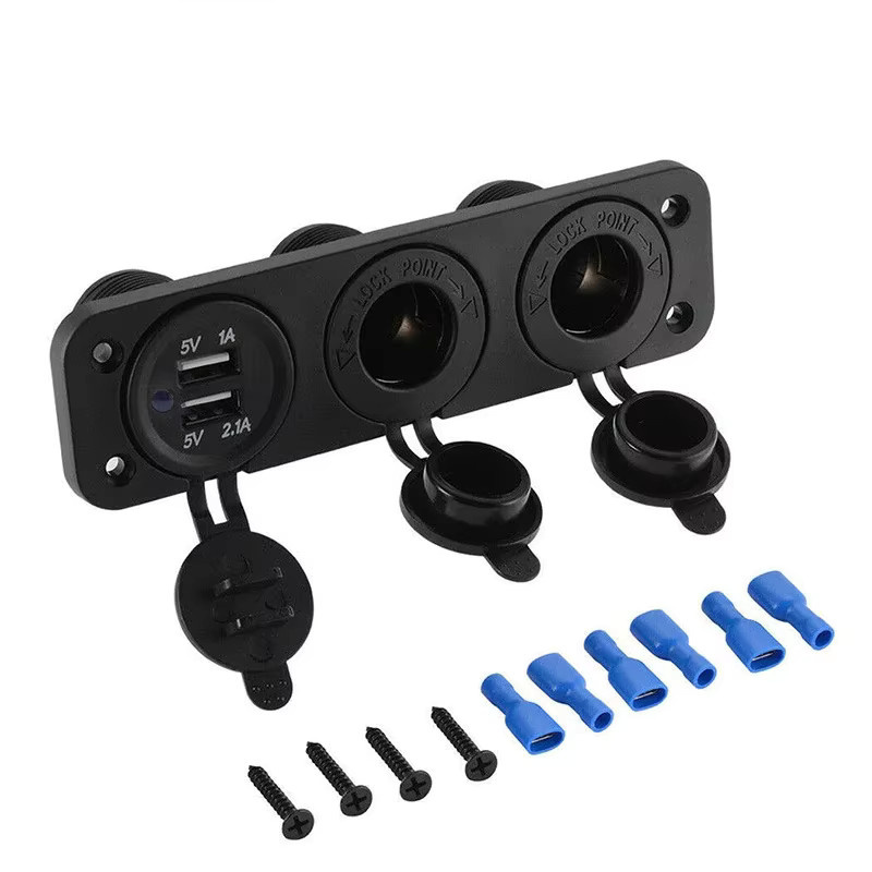 3-in-1-Panel-Buchse mit Dual-USB-Autoladegerät und zwei Zigarettenanzündern, 3,1 A, wasserdicht, Schwarz, für Boot, Wohnmobil und Wohnwagen - Bild 4