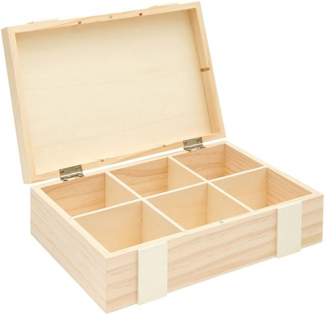 Rico Design Aufbewahrungsbox aus Kiefernholz mit 6-facher Einteilung in Beige und Braun - Bild 1