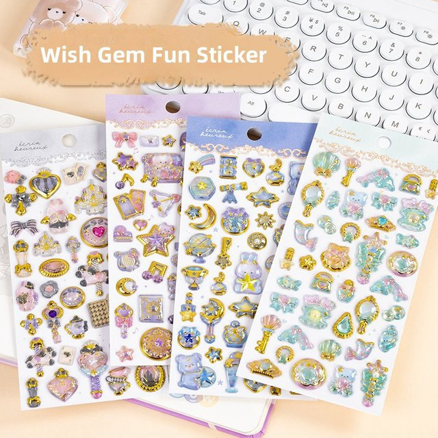 Kawaii Magic Wish Cartoon Edelstein Aufkleber für Scrapbooking und Journaling, Mehrfarbig - Bild 1