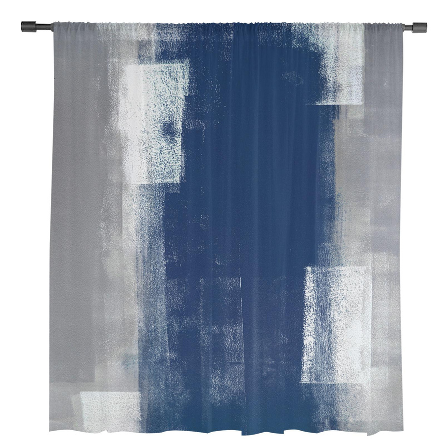 Transparente Tüll- und Voile-Vorhänge mit abstraktem Ölgemälde-Design in Blau und Grau, Breite: 135 cm, Höhe: 115 cm - Bild 4