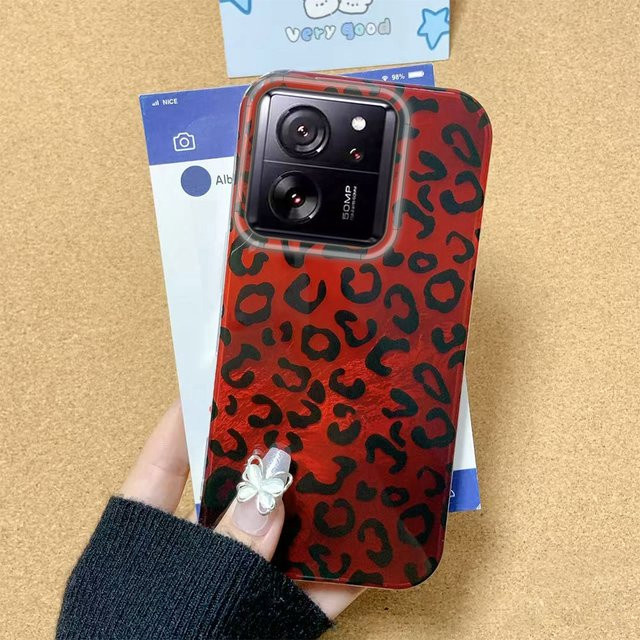 Luxus Handyhülle Red Leopard für Xiaomi Mi 11 Lite, 13T, 14T Pro 5G, Poco X5, X6, M6, C75, C71, C65, C61, M5S in Rot - Bild 1