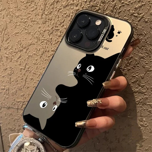 Wolkerfly Handyhülle mit Cartoon-schwarzer Katze für iPhone 11 bis iPhone 17 Pro Max, stoßfeste Schutzhülle in Schwarz - Bild 1
