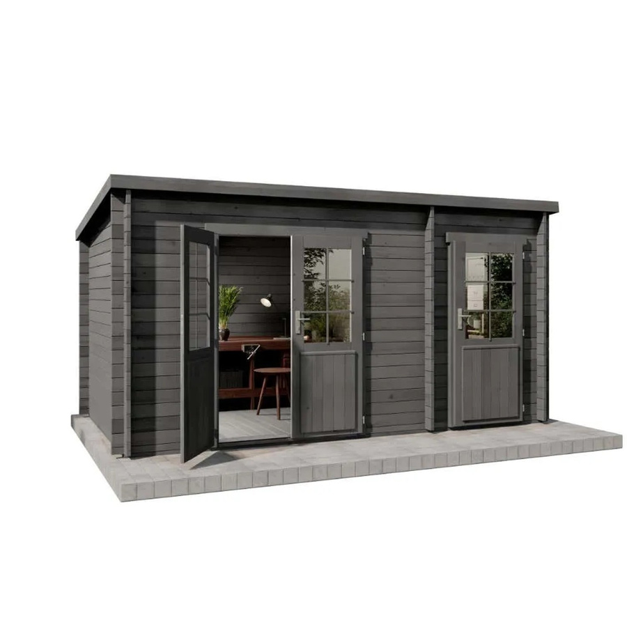 Alpholz Gartenhaus Maria mit Anbau aus Holz in Grau, Wandstärke: 40 mm, B/T: 450 x 250 cm - Bild 2
